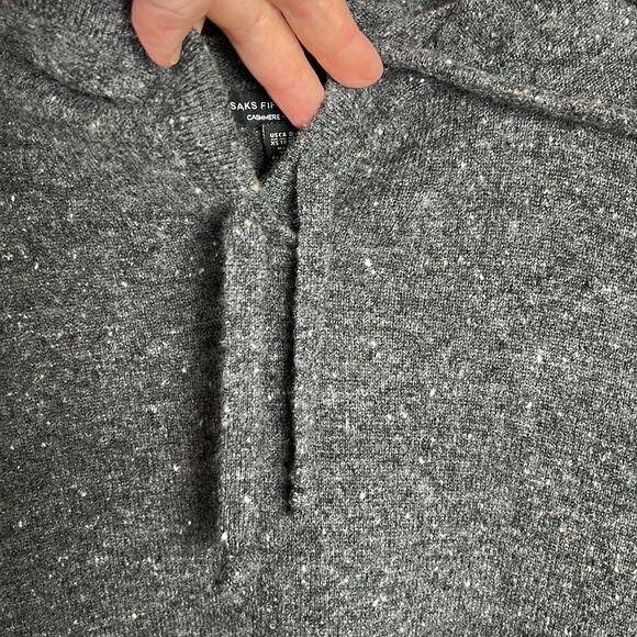 SAKS FIFTH AVENUE Cashmere Gray Hooded Relaxed Fit Sweater XS - Picture 6 of 13